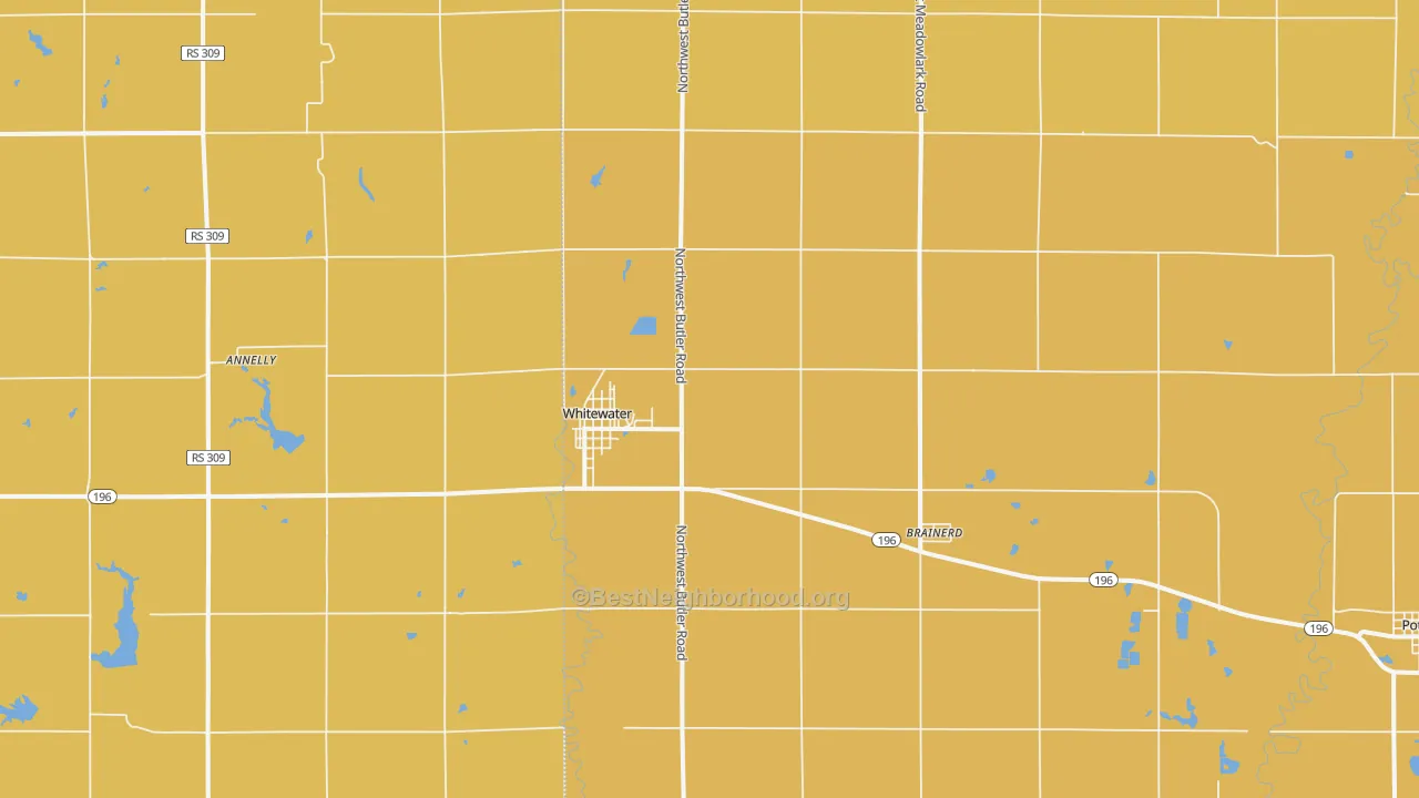 Map of the best neighborhoods in the Whitewater area, with better matches in green and worse matches in red