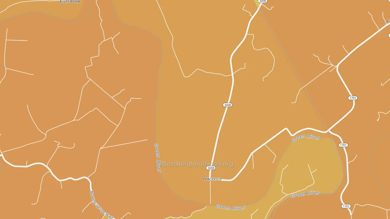Map of the best neighborhoods in the Whitewood area, with better matches in green and worse matches in red