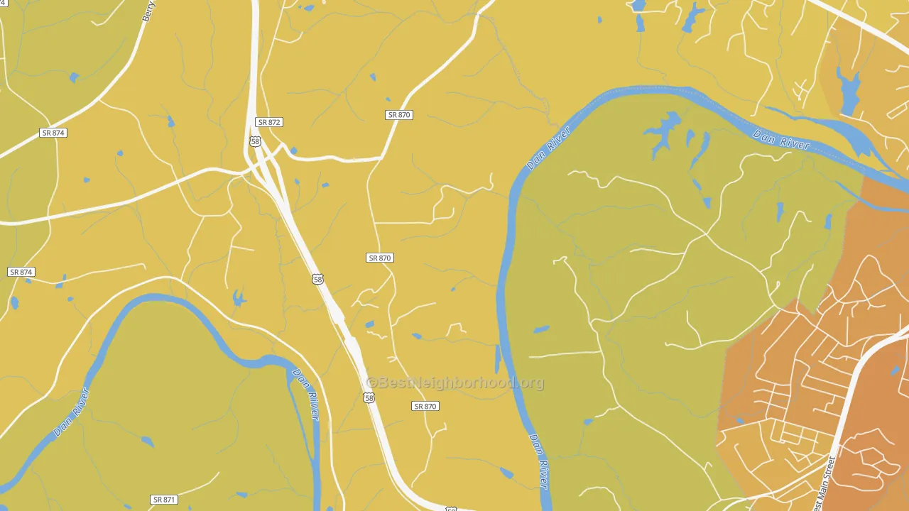 Map of the best neighborhoods in the Whitfield area, with better matches in green and worse matches in red