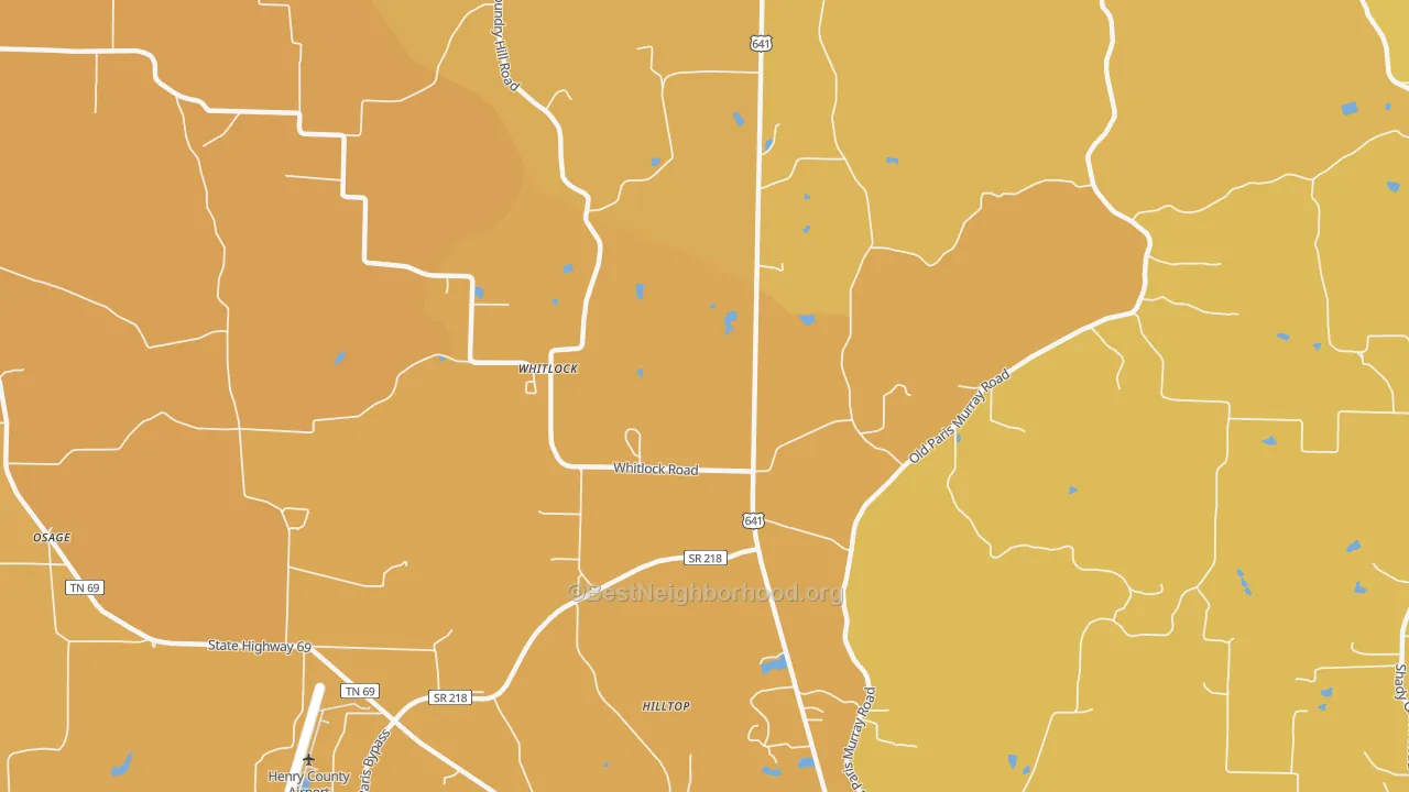 Map of the best neighborhoods in the Whitlock area, with better matches in green and worse matches in red