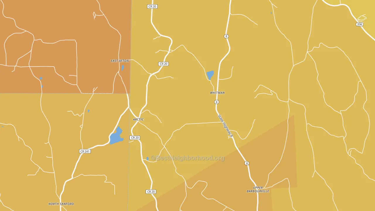 Map of the best neighborhoods in the Whitman area, with better matches in green and worse matches in red