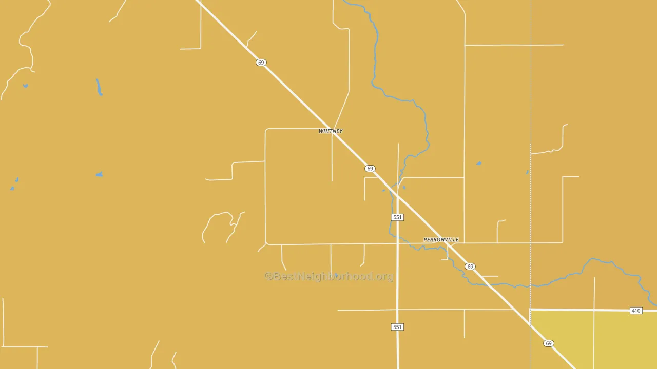 Map of the best neighborhoods in the Whitney area, with better matches in green and worse matches in red