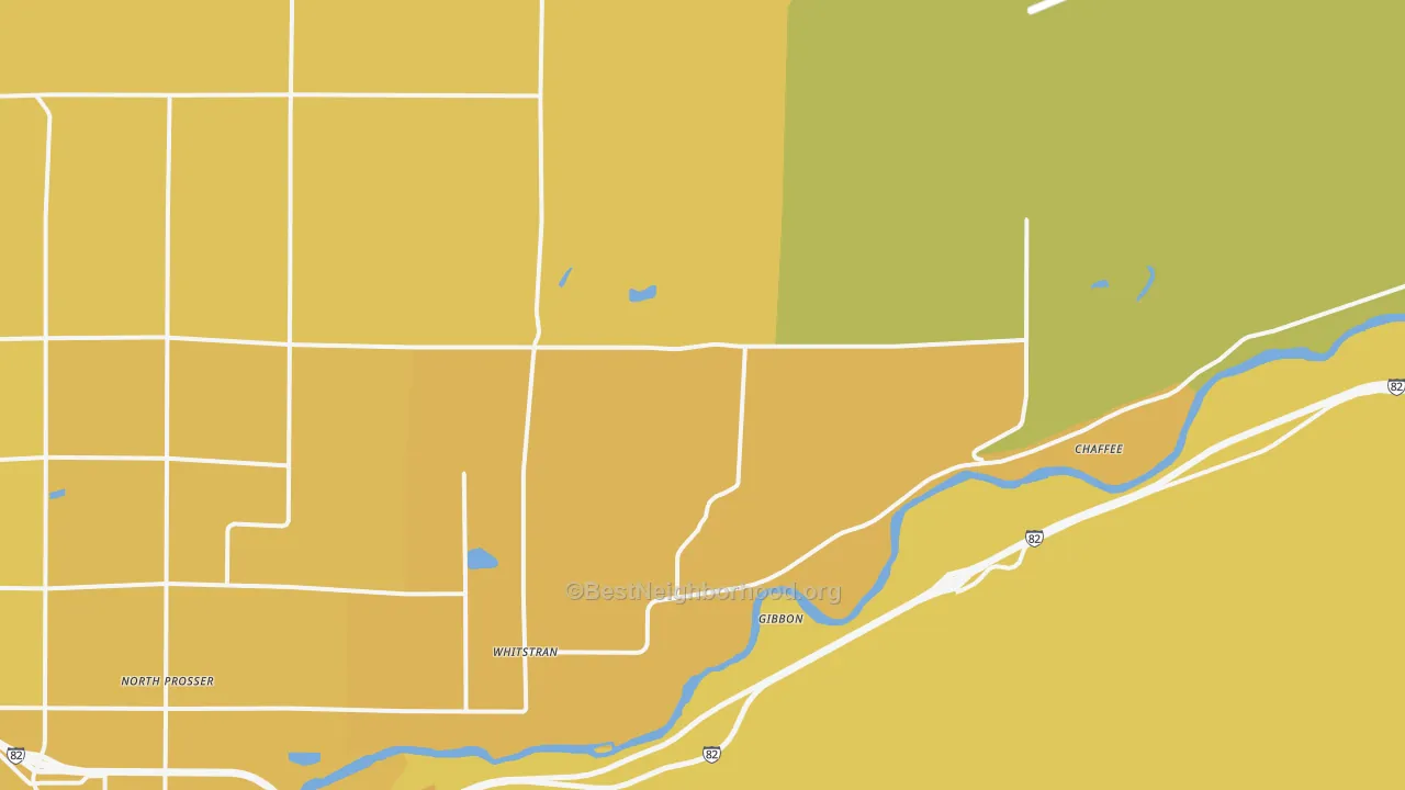 Map of the best neighborhoods in the Whitstran area, with better matches in green and worse matches in red