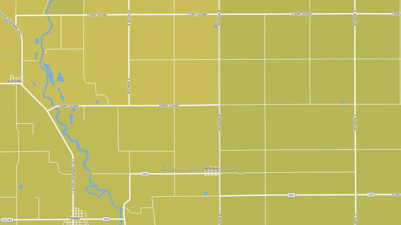 Map of the best neighborhoods in the Whitten area, with better matches in green and worse matches in red