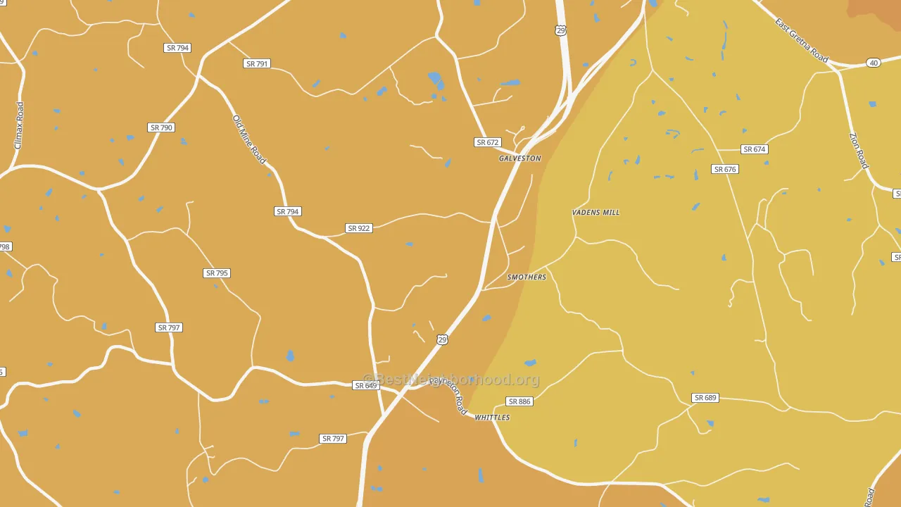 Map of the best neighborhoods in the Whittle area, with better matches in green and worse matches in red