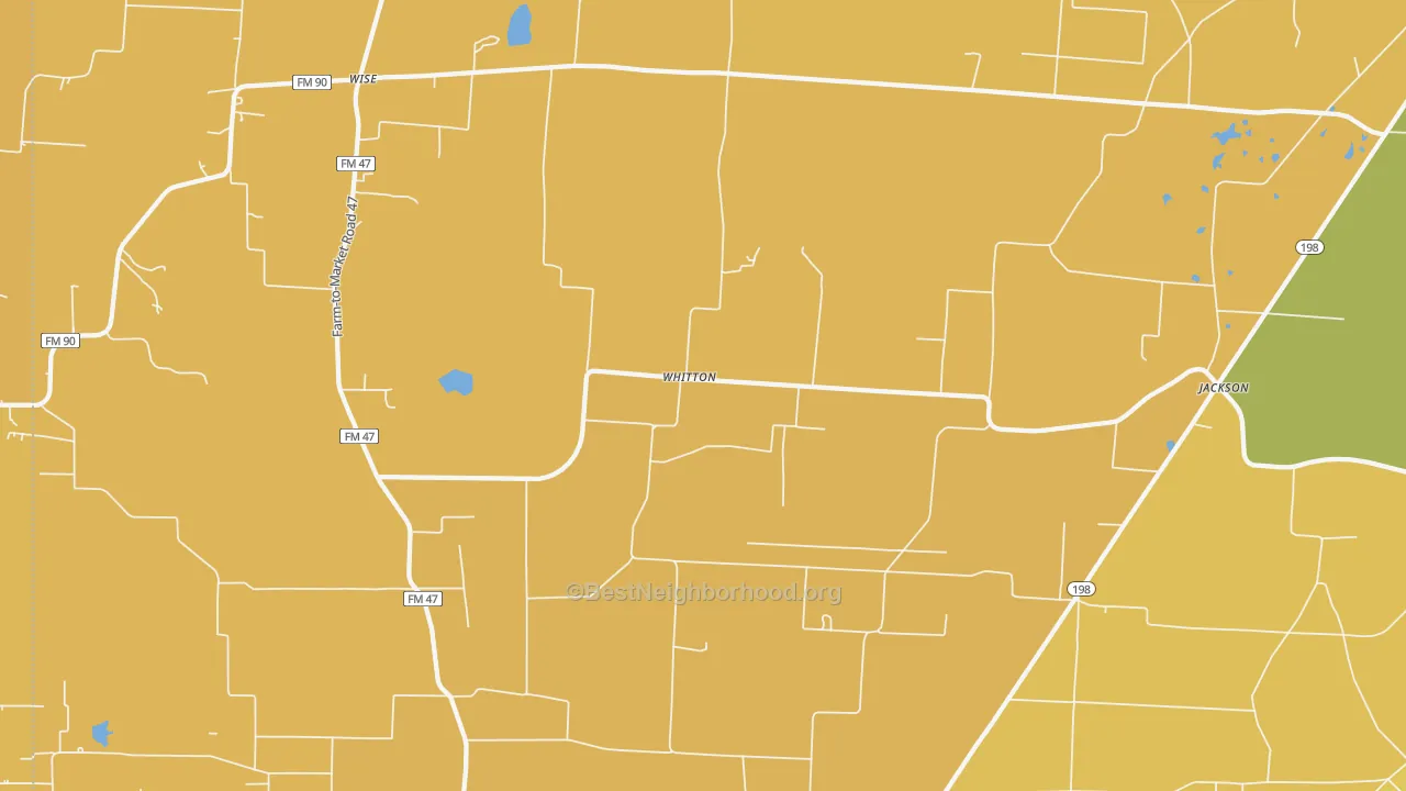 Map of the best neighborhoods in the Whitton area, with better matches in green and worse matches in red