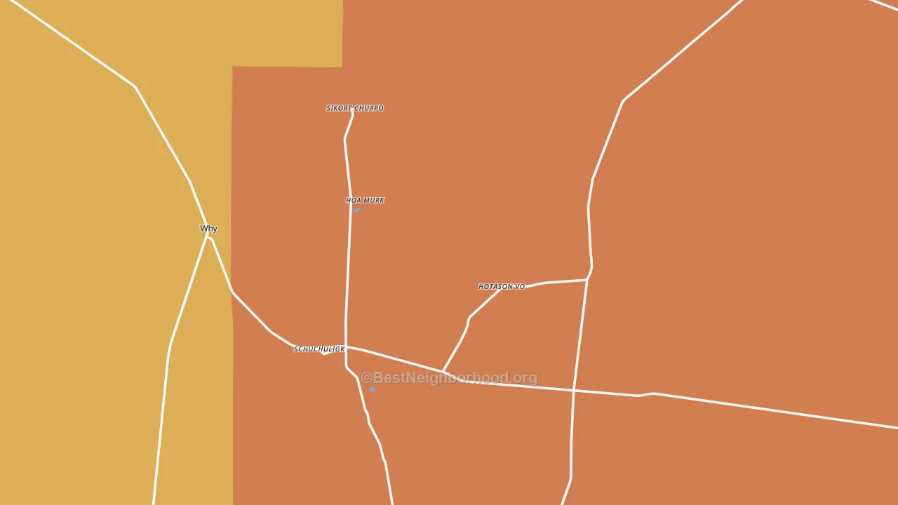 Map of the best neighborhoods in the Why area, with better matches in green and worse matches in red