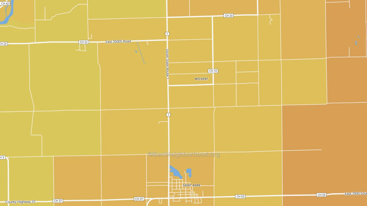 Map of the best neighborhoods in the Wichert area, with better matches in green and worse matches in red