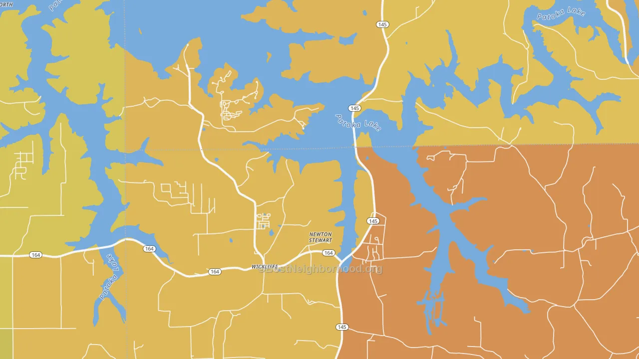 Map of the best neighborhoods in the Wickliffe area, with better matches in green and worse matches in red