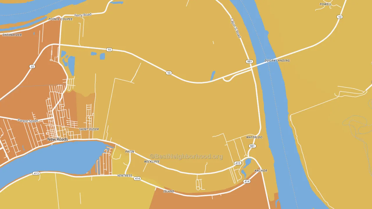 Map of the best neighborhoods in the Wickliffe area, with better matches in green and worse matches in red