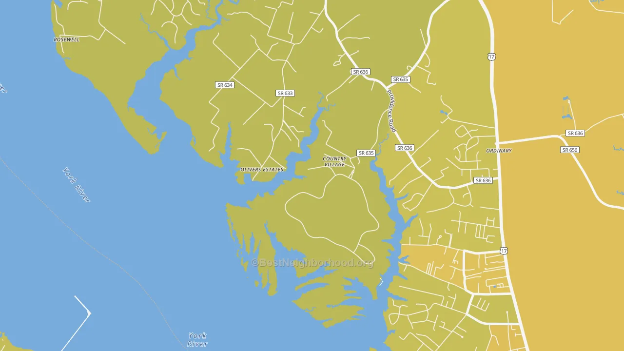 Map of the best neighborhoods in the Wicomico area, with better matches in green and worse matches in red