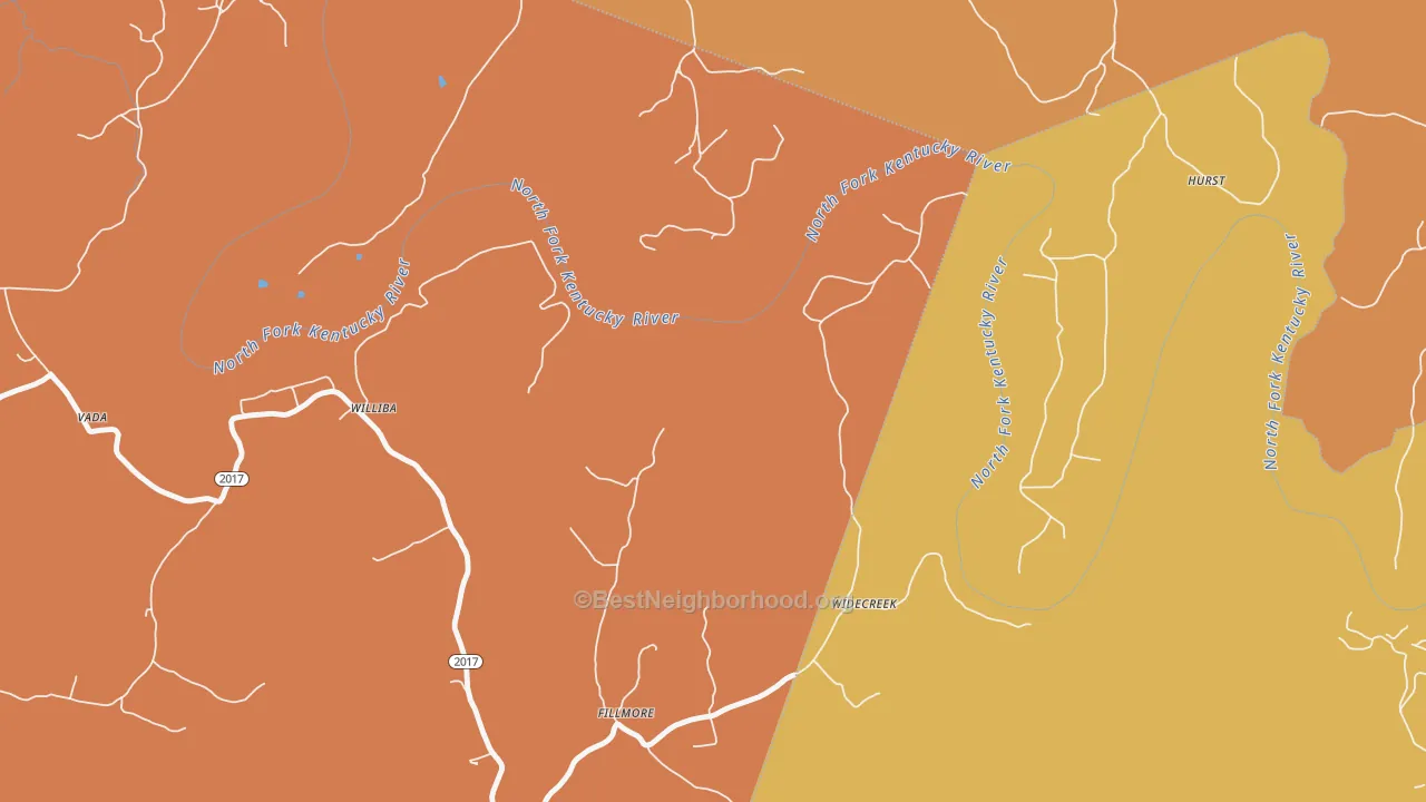 Map of the best neighborhoods in the Widecreek area, with better matches in green and worse matches in red