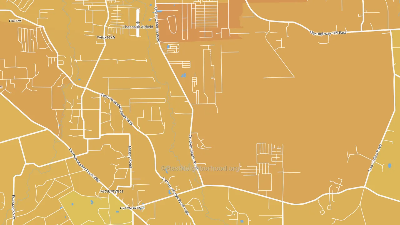 Map of the best neighborhoods in the Wigginsville area, with better matches in green and worse matches in red
