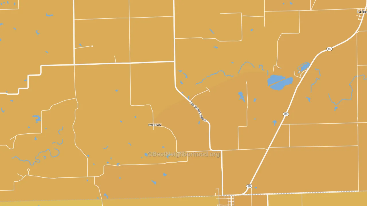 Map of the best neighborhoods in the Wilbern area, with better matches in green and worse matches in red