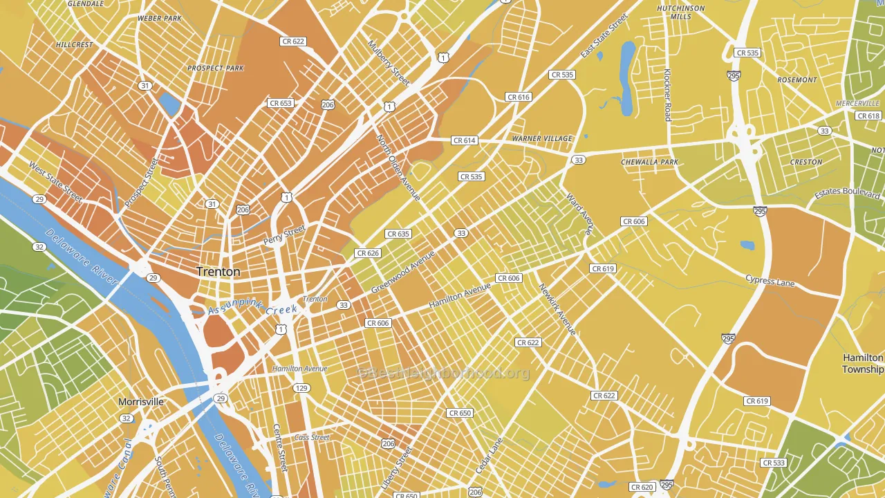 Map of the best neighborhoods in the Wilbur, Trenton area, with better matches in green and worse matches in red