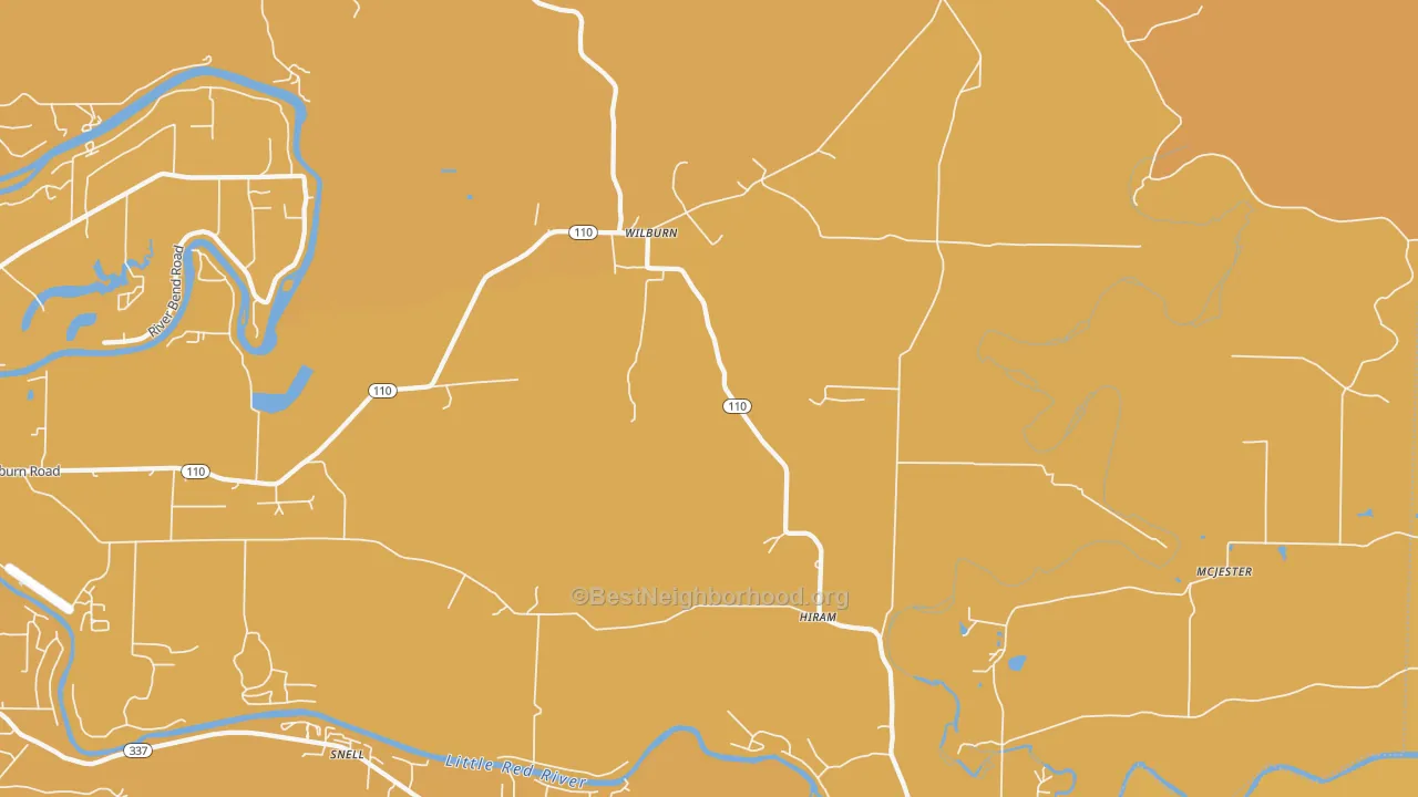 Map of the best neighborhoods in the Wilburn area, with better matches in green and worse matches in red