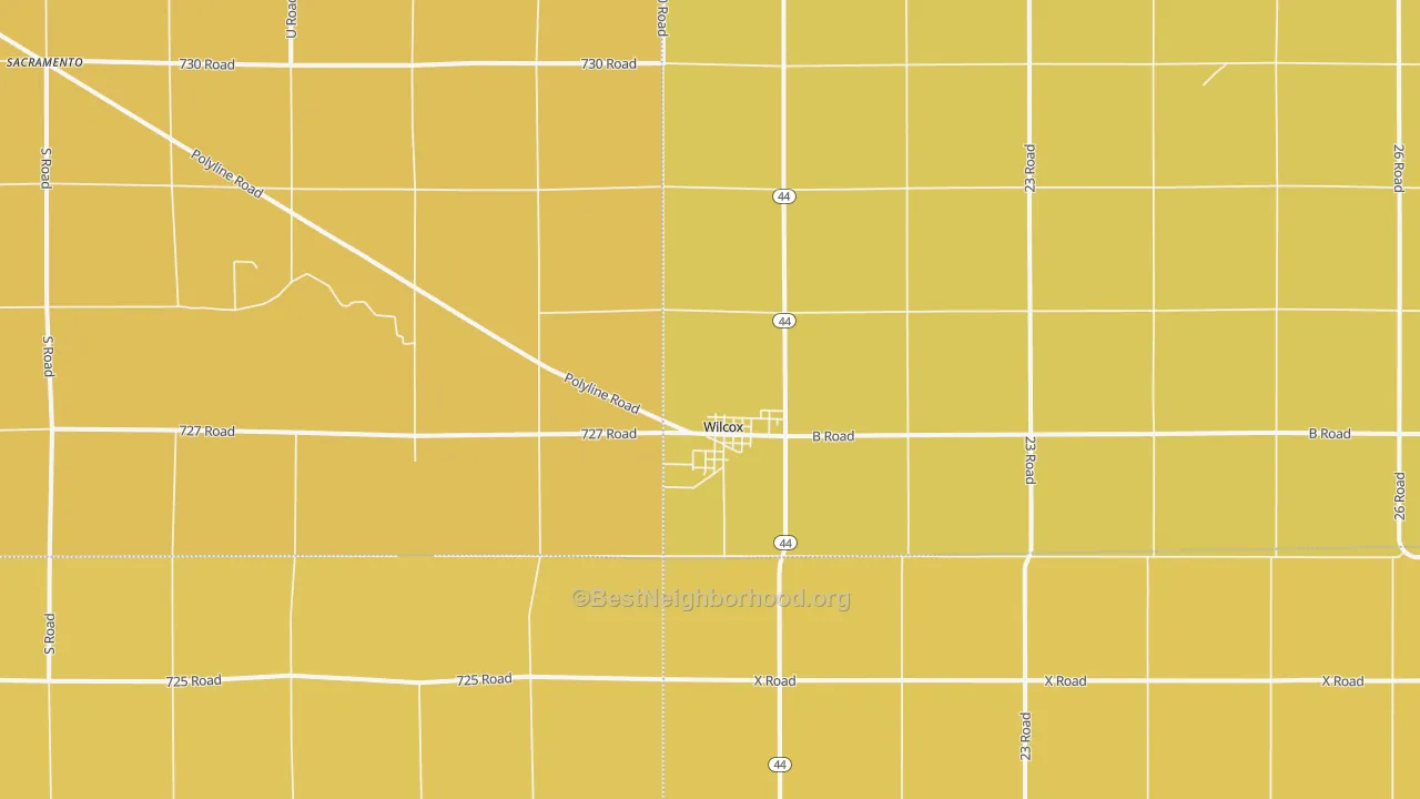 Map of the best neighborhoods in the Wilcox area, with better matches in green and worse matches in red