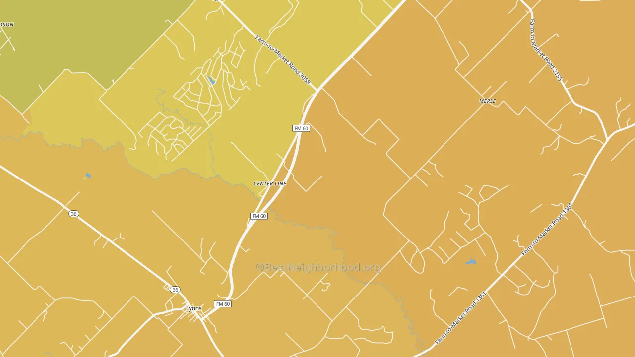 Map of the best neighborhoods in the Wilcox area, with better matches in green and worse matches in red
