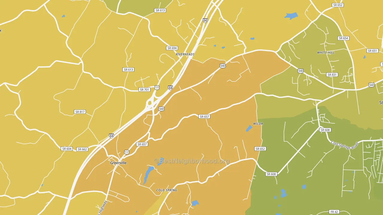 Map of the best neighborhoods in the Wilda area, with better matches in green and worse matches in red