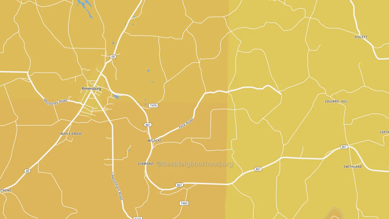 Map of the best neighborhoods in the Wildcat area, with better matches in green and worse matches in red
