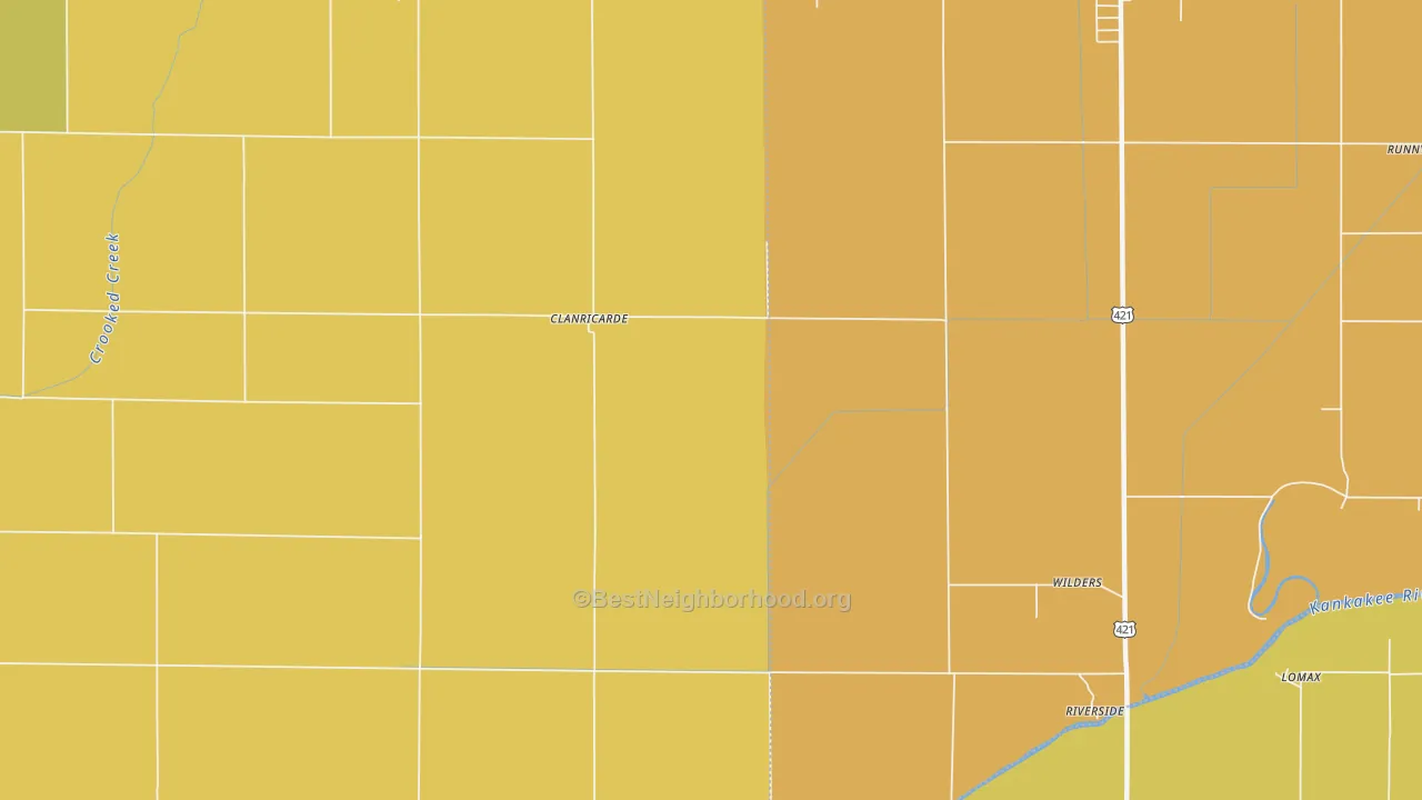 Map of the best neighborhoods in the Wilders area, with better matches in green and worse matches in red