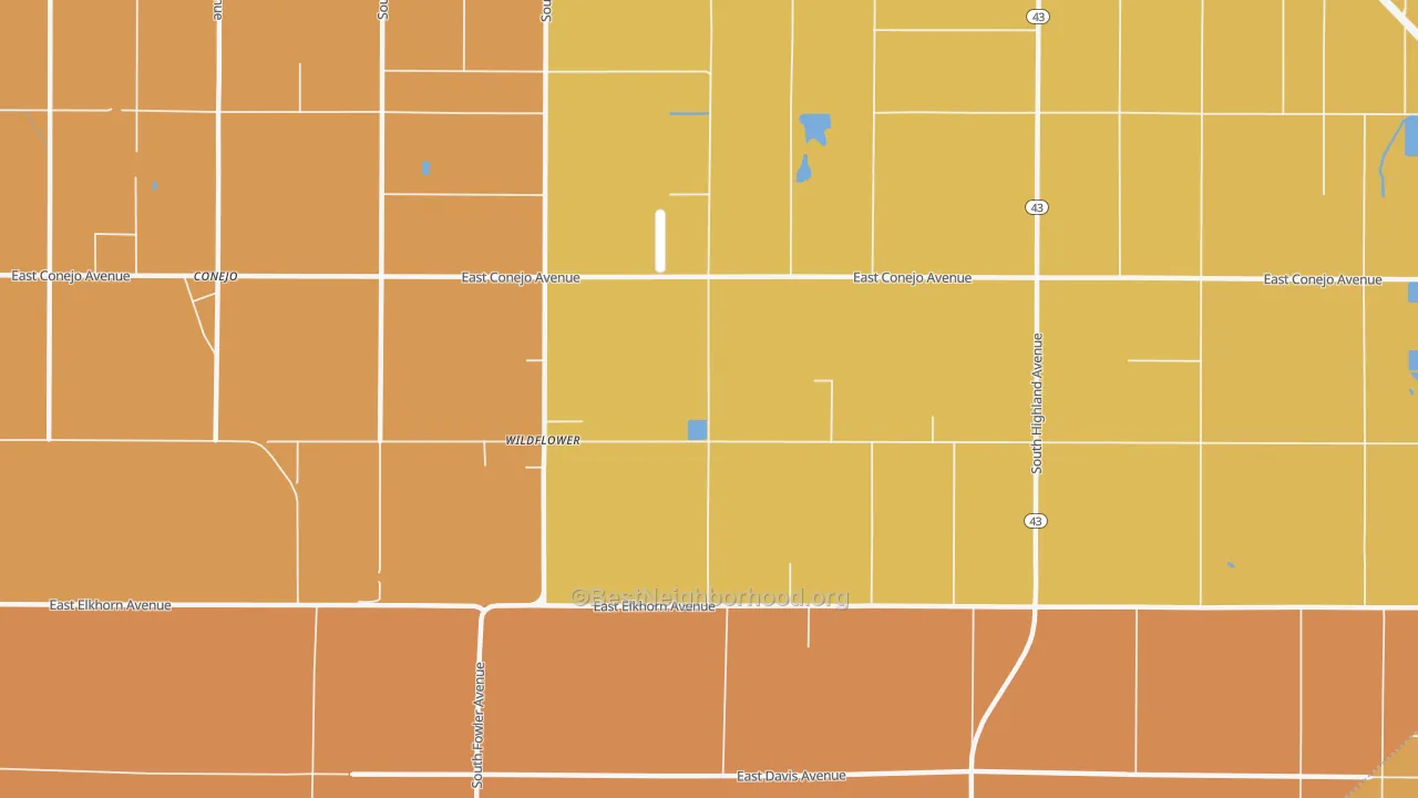 Map of the best neighborhoods in the Wildflower area, with better matches in green and worse matches in red