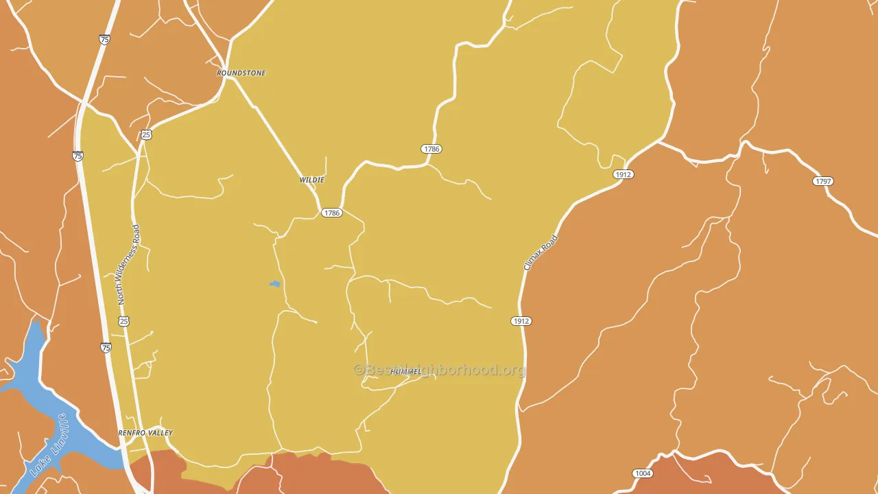 Map of the best neighborhoods in the Wildie area, with better matches in green and worse matches in red