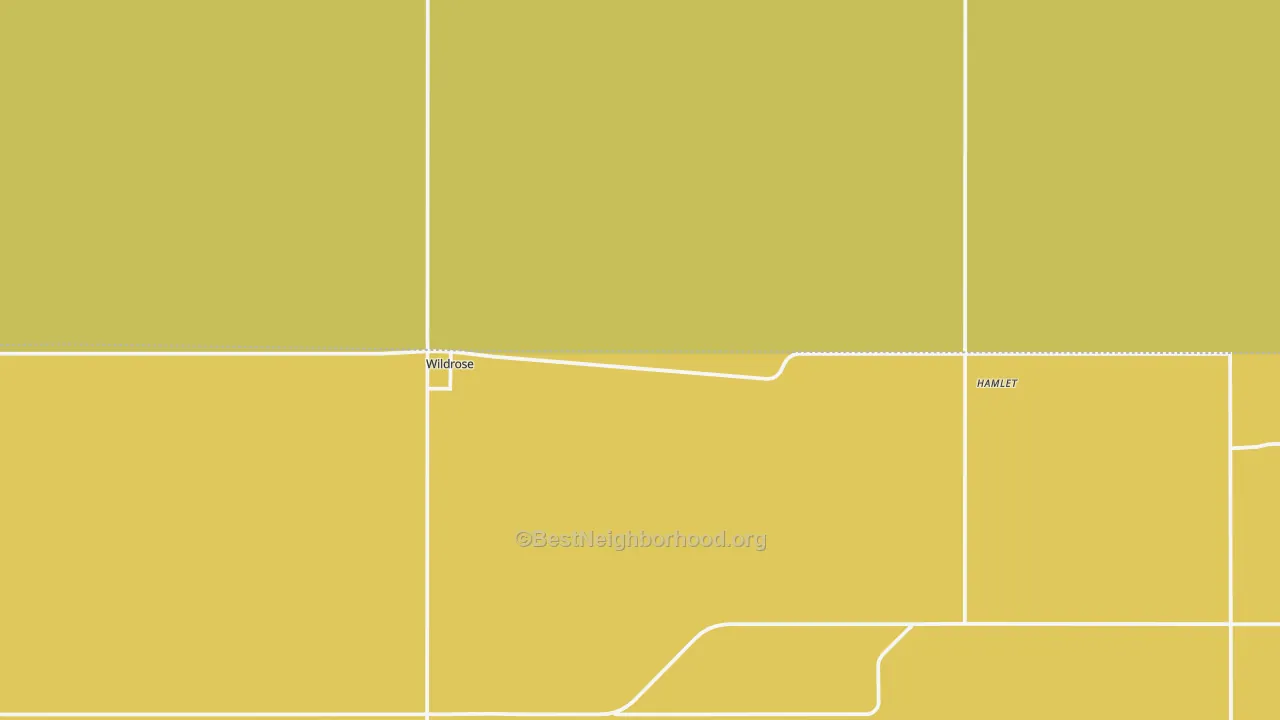 Map of the best neighborhoods in the Wildrose area, with better matches in green and worse matches in red