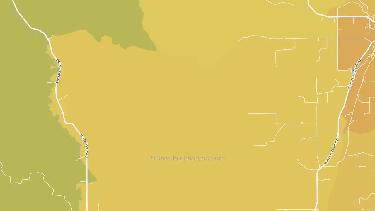 Map of the best neighborhoods in the Wildwood area, with better matches in green and worse matches in red