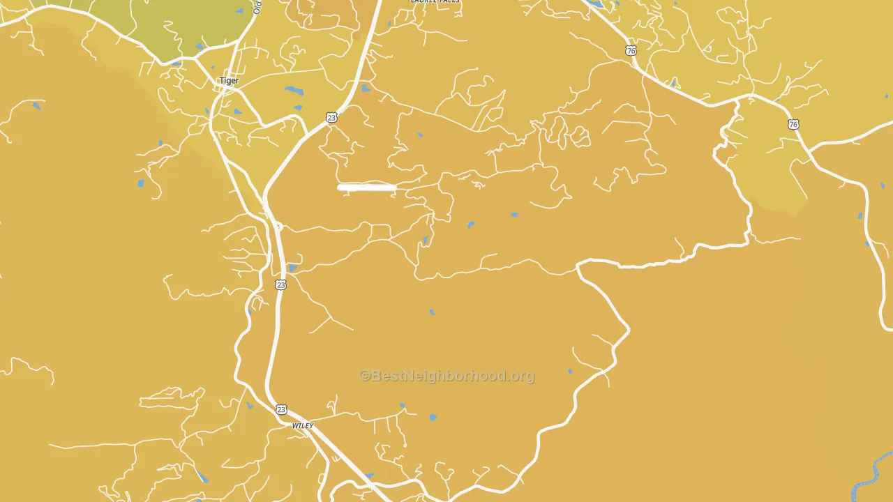 Map of the best neighborhoods in the Wiley area, with better matches in green and worse matches in red