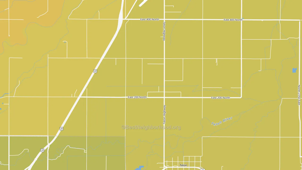 Map of the best neighborhoods in the Wilford area, with better matches in green and worse matches in red