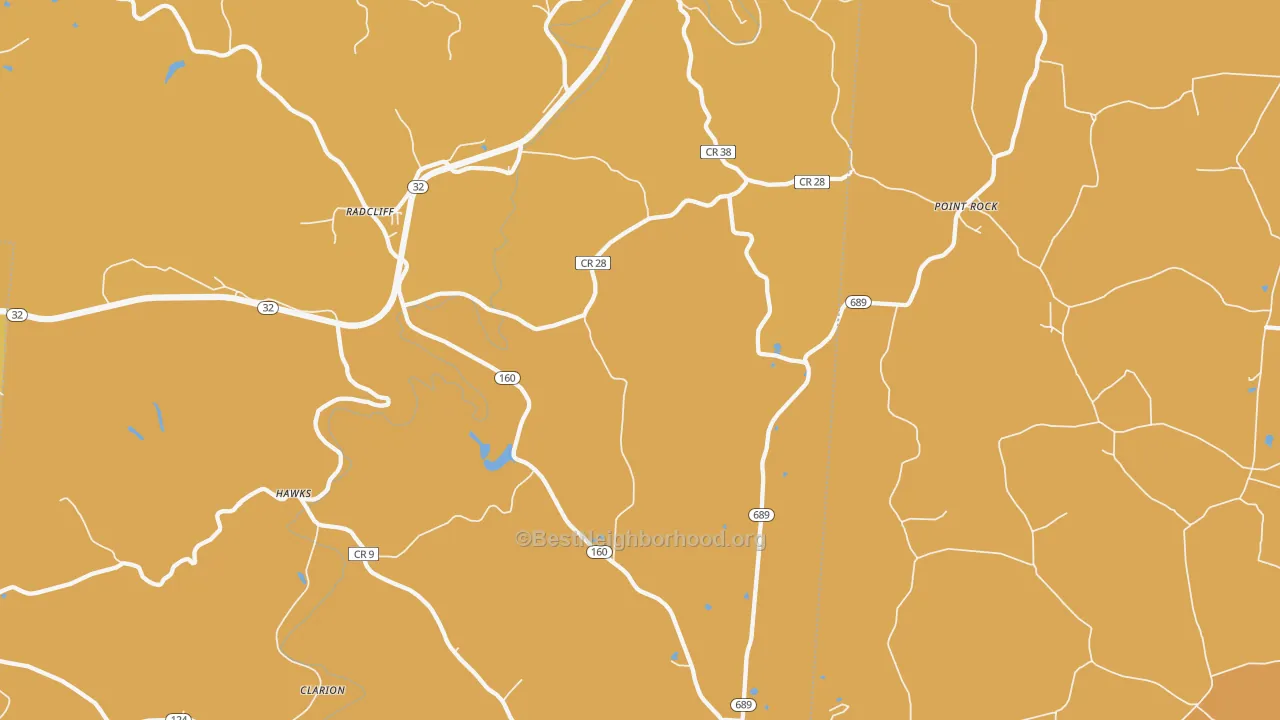 Map of the best neighborhoods in the Wilkesville area, with better matches in green and worse matches in red