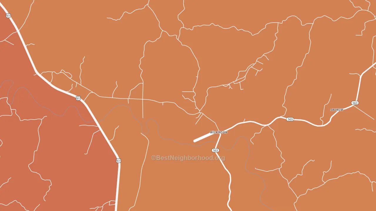 Map of the best neighborhoods in the Wilkinson area, with better matches in green and worse matches in red