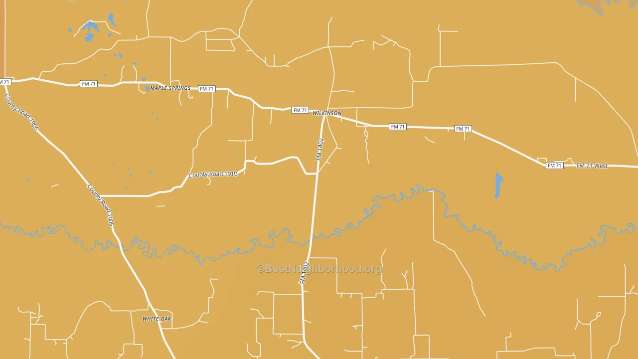 Map of the best neighborhoods in the Wilkinson area, with better matches in green and worse matches in red