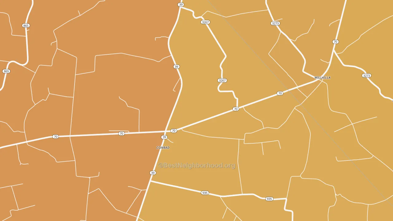 Map of the best neighborhoods in the Willailla area, with better matches in green and worse matches in red