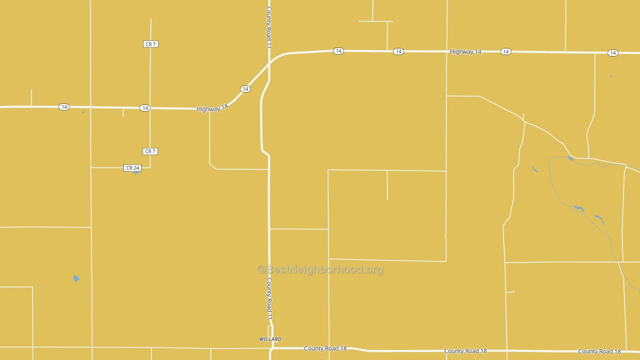 Map of the best neighborhoods in the Willard area, with better matches in green and worse matches in red