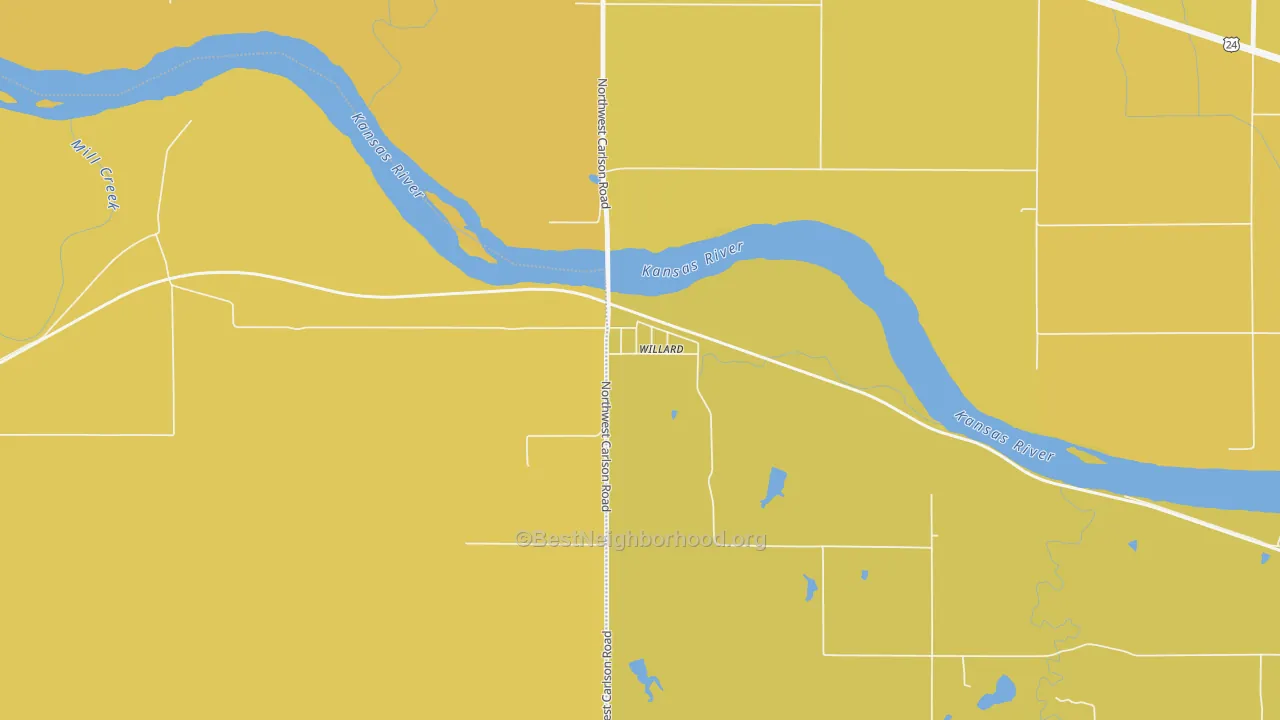 Map of the best neighborhoods in the Willard area, with better matches in green and worse matches in red