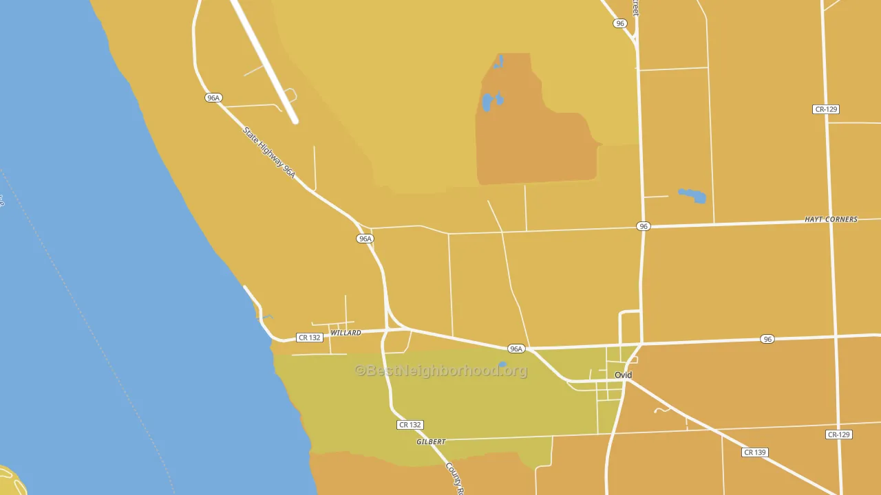 Map of the best neighborhoods in the Willard area, with better matches in green and worse matches in red