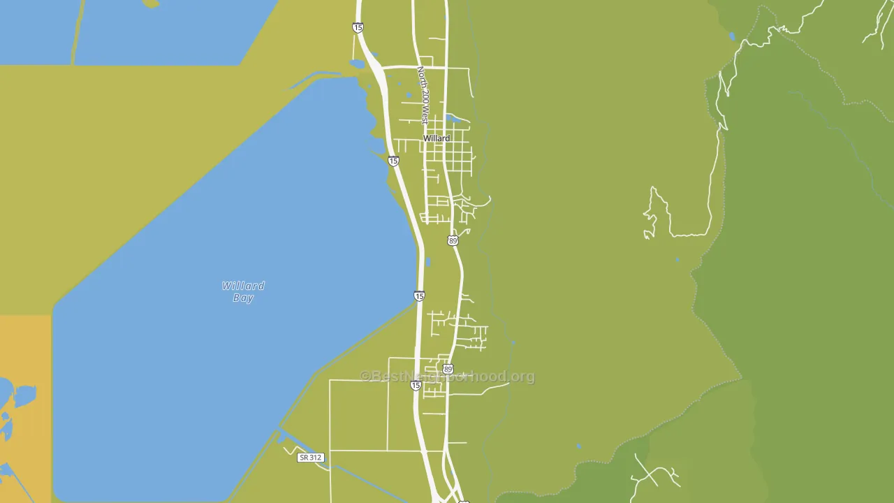 Map of the best neighborhoods in the Willard area, with better matches in green and worse matches in red