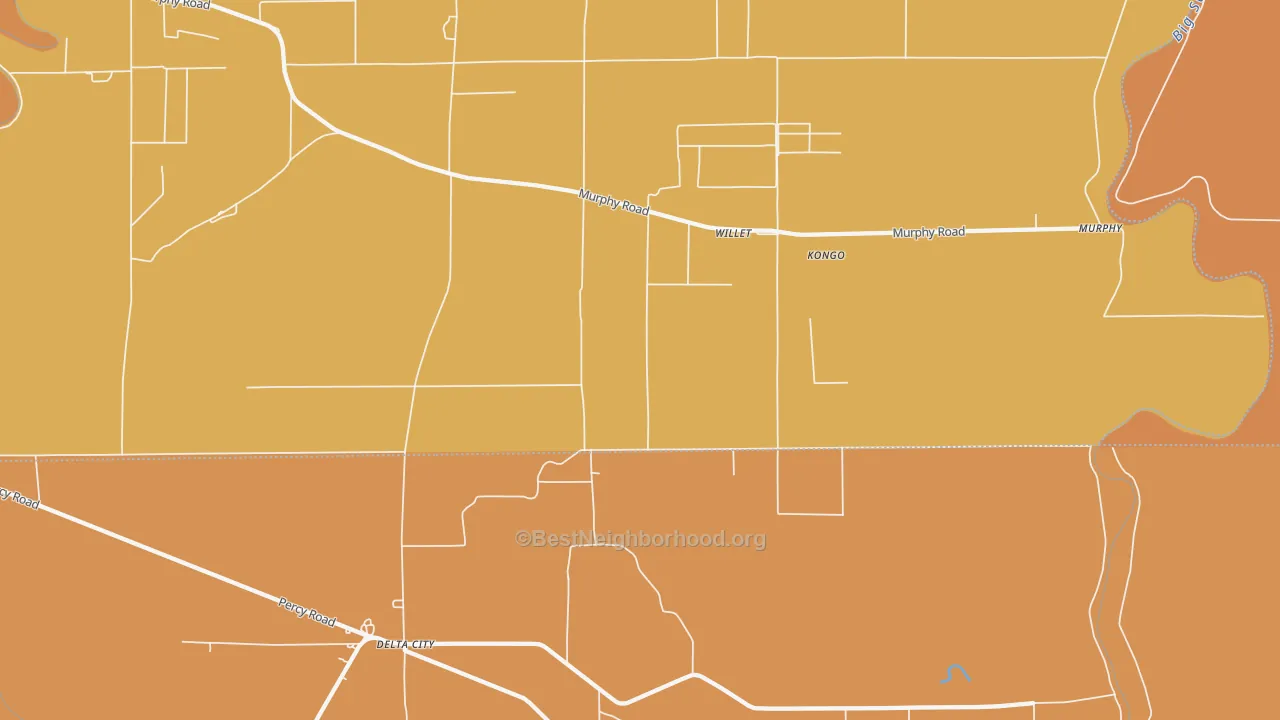Map of the best neighborhoods in the Willet area, with better matches in green and worse matches in red