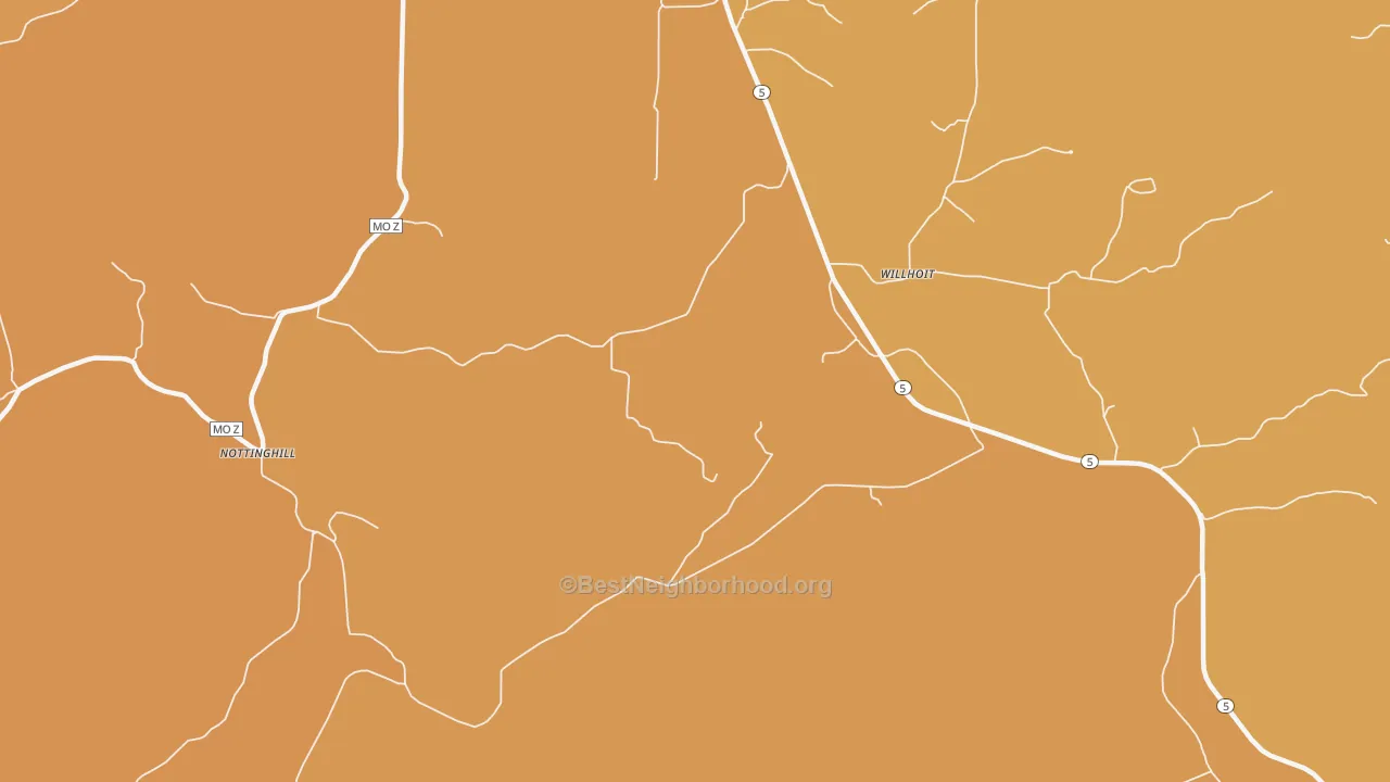 Map of the best neighborhoods in the Willhoit area, with better matches in green and worse matches in red