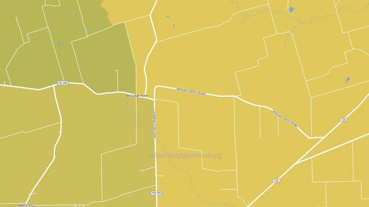 Map of the best neighborhoods in the William Penn area, with better matches in green and worse matches in red