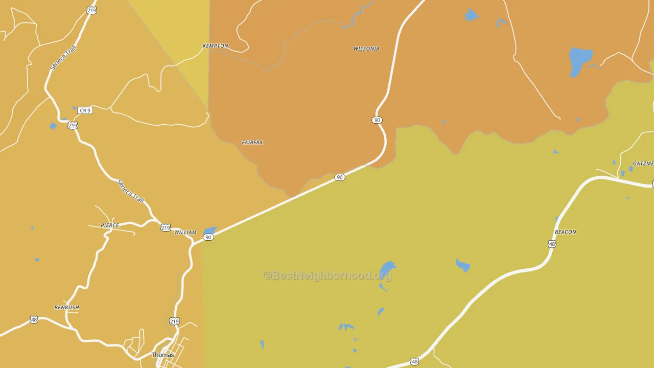 Map of the best neighborhoods in the William area, with better matches in green and worse matches in red