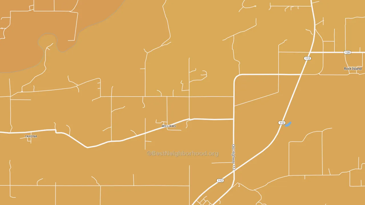 Map of the best neighborhoods in the Williams area, with better matches in green and worse matches in red