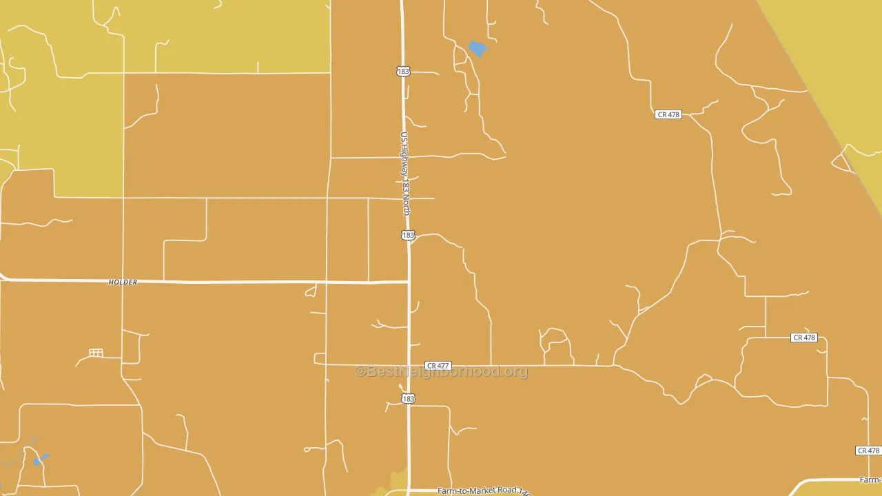 Map of the best neighborhoods in the Williams area, with better matches in green and worse matches in red