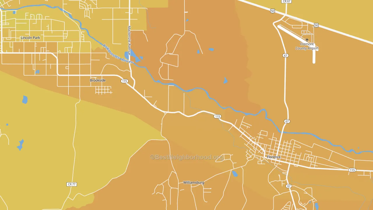 Map of the best neighborhoods in the Williamsburg area, with better matches in green and worse matches in red