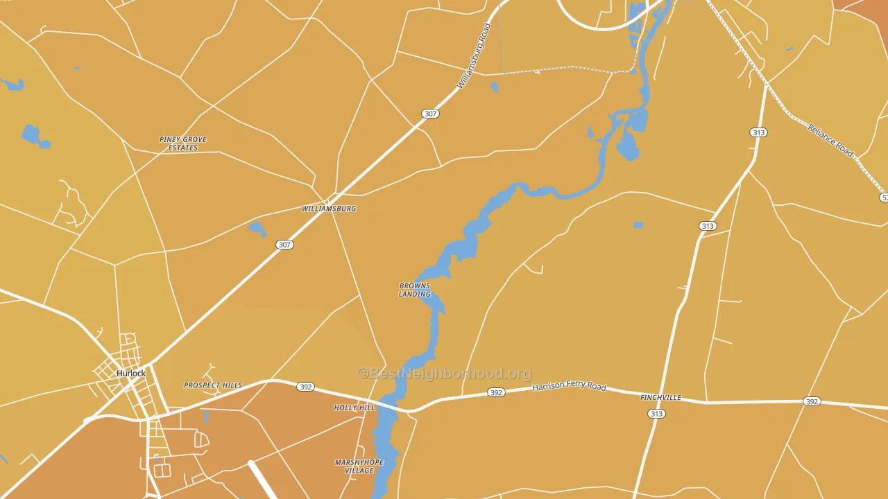Map of the best neighborhoods in the Williamsburg area, with better matches in green and worse matches in red
