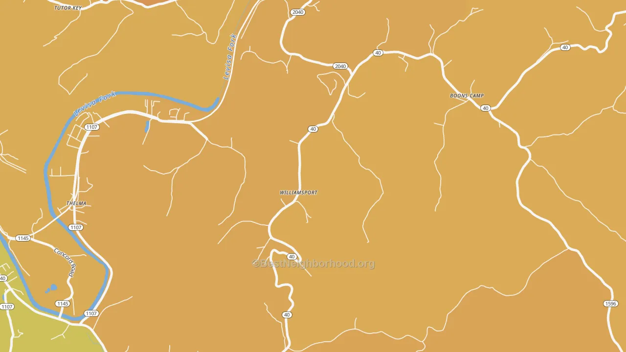 Map of the best neighborhoods in the Williamsport area, with better matches in green and worse matches in red