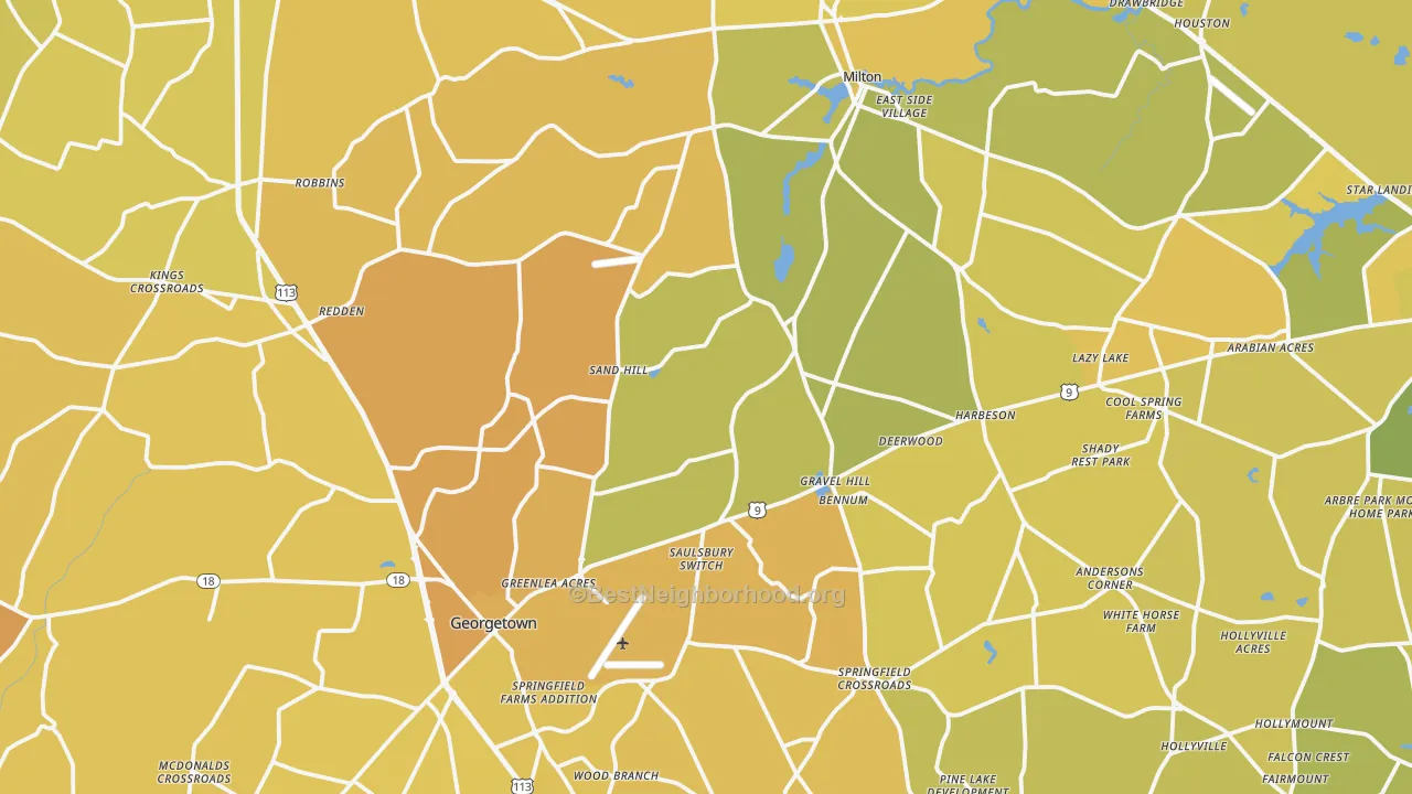 Map of the best neighborhoods in the Williamsville area, with better matches in green and worse matches in red
