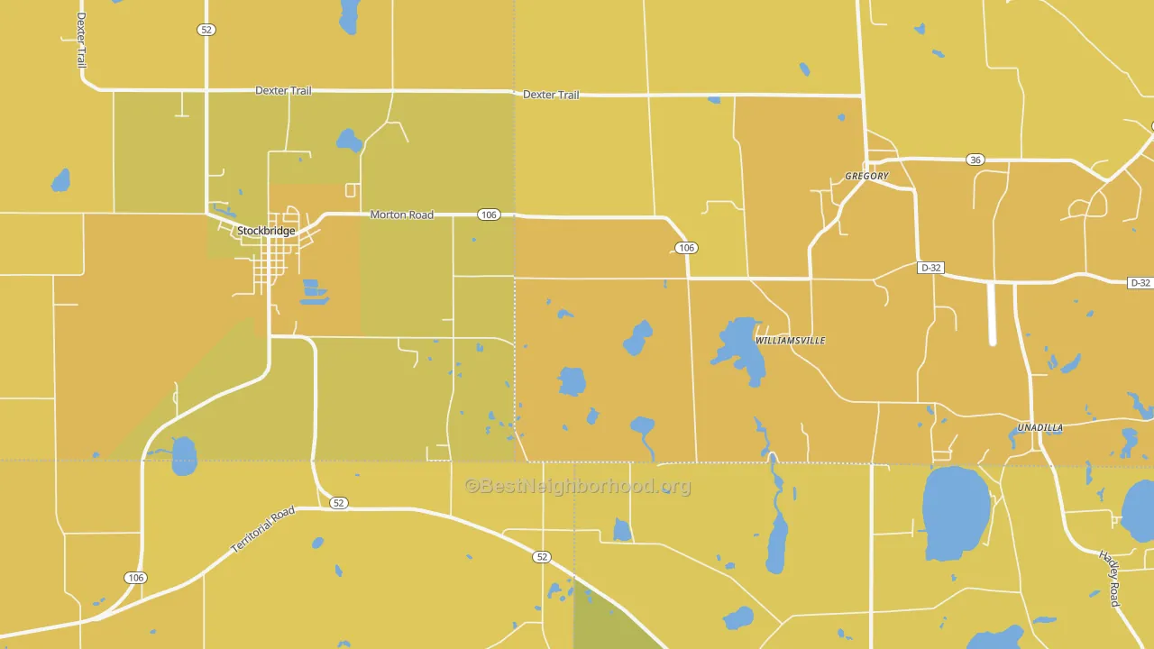 Map of the best neighborhoods in the Williamsville area, with better matches in green and worse matches in red